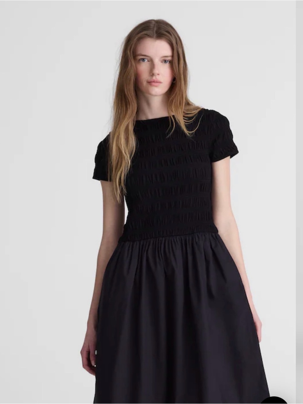 NWT Madewell Smocked Boatneck Midi Dress Jet Black - Picture 2 of 10